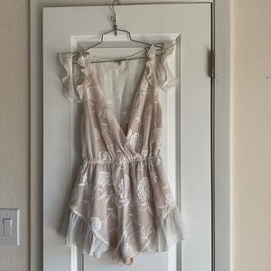 Charlotte Russe Size Nude/Sheer White Ruffle Romper Size XS